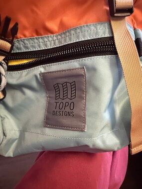 Topo Designs Colorblock Daypack in Light Blue, Orange, Pink